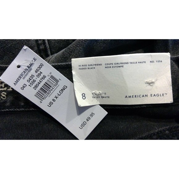 NWT AMERICAN EAGLE Hi-Rise Girlfriend Jean 8 X-LONG Black #446 - Picture 5 of 5